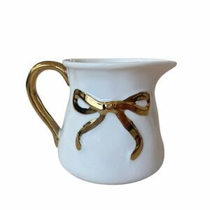 Yedi Metallic Gold Bow Porcelain Creamer White NEW